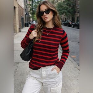 Derek Lam striped navy red long sleeve crewneck pullover sweater